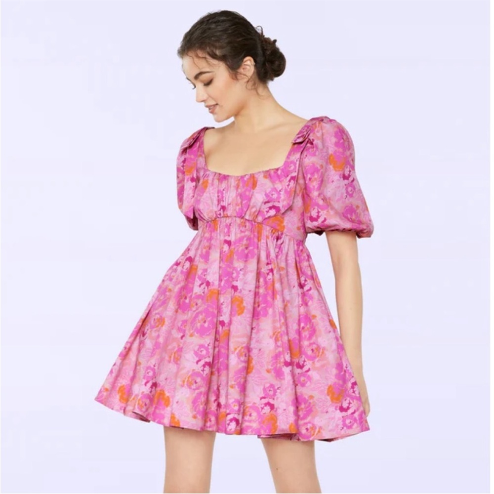 Likely Martinique Floral Puff-Sleeve Tie-Back Mini Dress